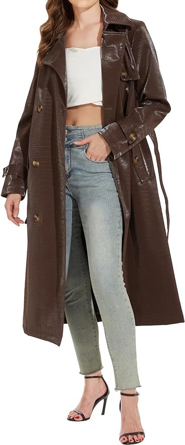 Fahsyee Women's Leather Trench Coat, Faux Motorcycle Plus Size Moto Biker Coat Short Lightweight ... | Amazon (US)