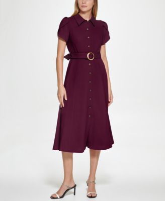 Women's Scuba Crepe Belted Shirtdress | Macy's