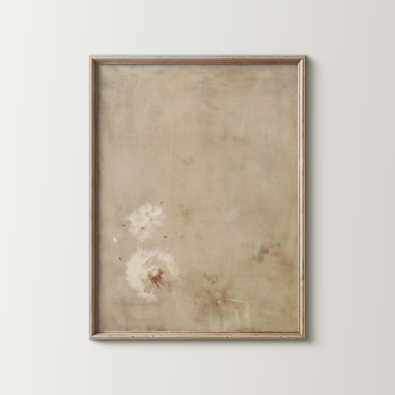 Muted Dandelion Floral Painting | Printable Still Life Wall Art Poster | Modern Digital Download ... | Etsy (US)