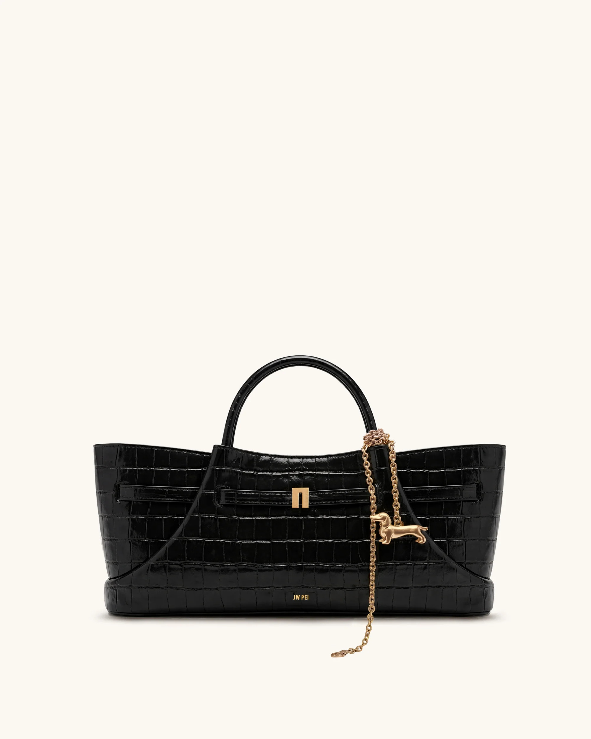 Maeve Dachshund Metal Charm Tote Bag - Black Croc | JW PEI US
