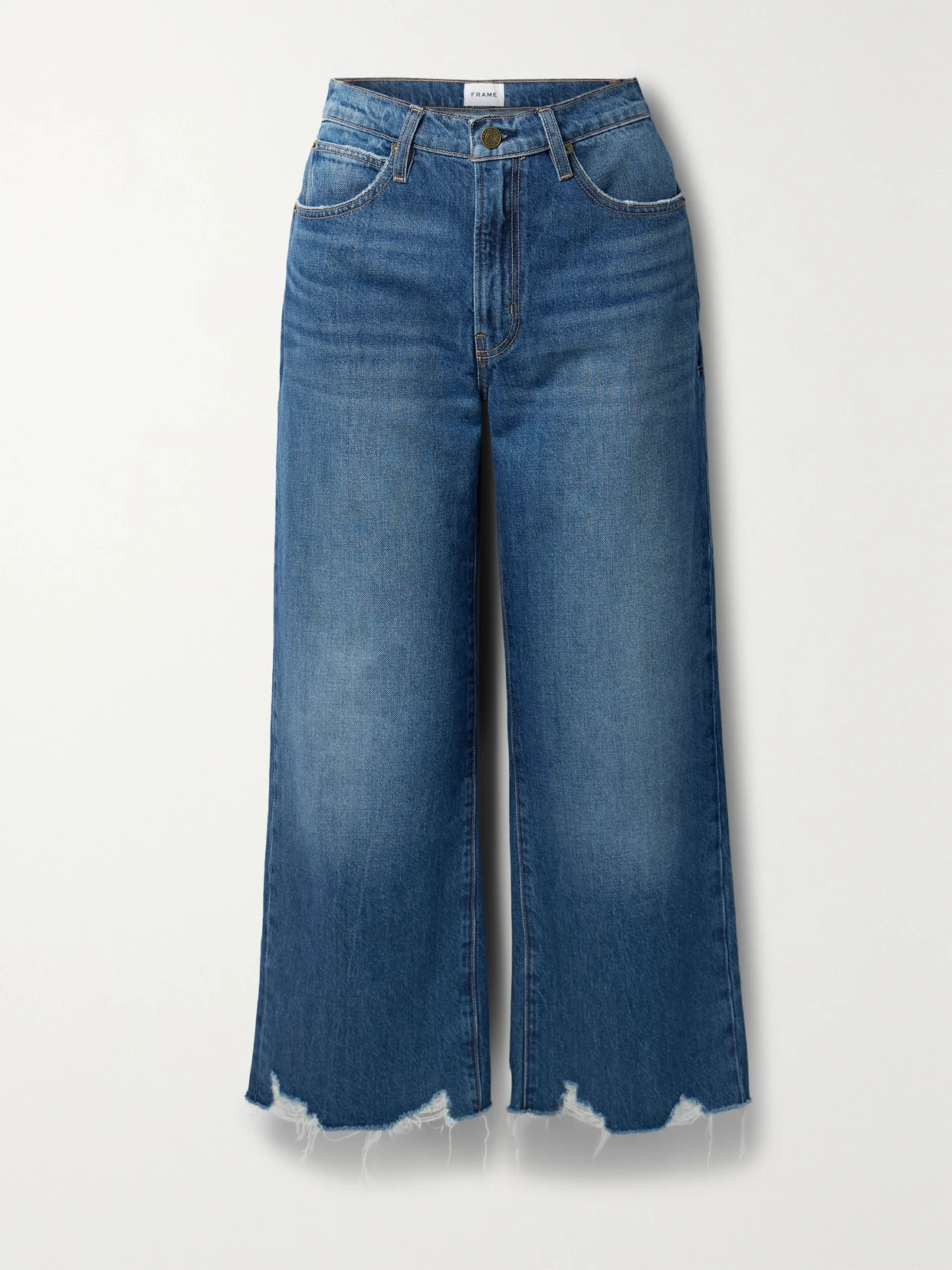 FRAME - + Net Sustain The Relaxed Straight Cropped Frayed High-rise Straight-leg Jeans - Blue | NET-A-PORTER (US)