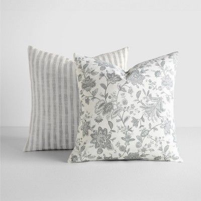 2-Pack Yarn-Dyed Patterns Gray Throw Pillows in Yarn-Dyed Bengal Stripe & Jacobean - Becky Cameor... | Target