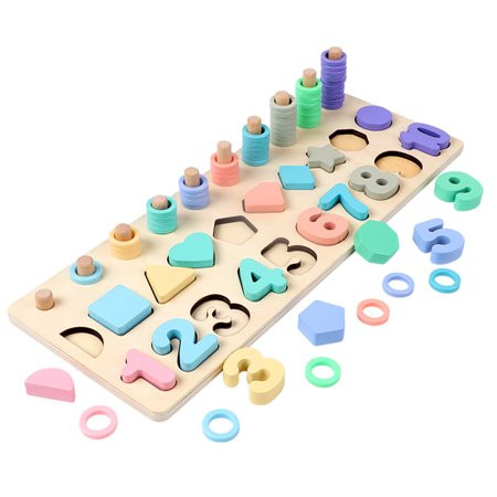 TFixol 3-in-1 Wooden Number Puzzle Logarithmic Board Shape Sorter Counting Game Montessori Toy for K | Walmart (US)