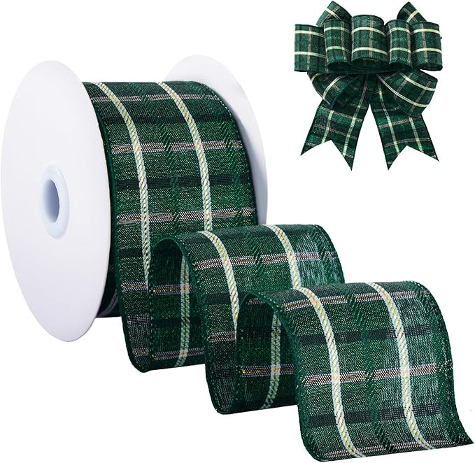 Christmas Wired Ribbon 2-1/2 inch x 10 Yards Gold Black and Green Gingham Buffalo Plaid Tartan Ch... | Amazon (CA)