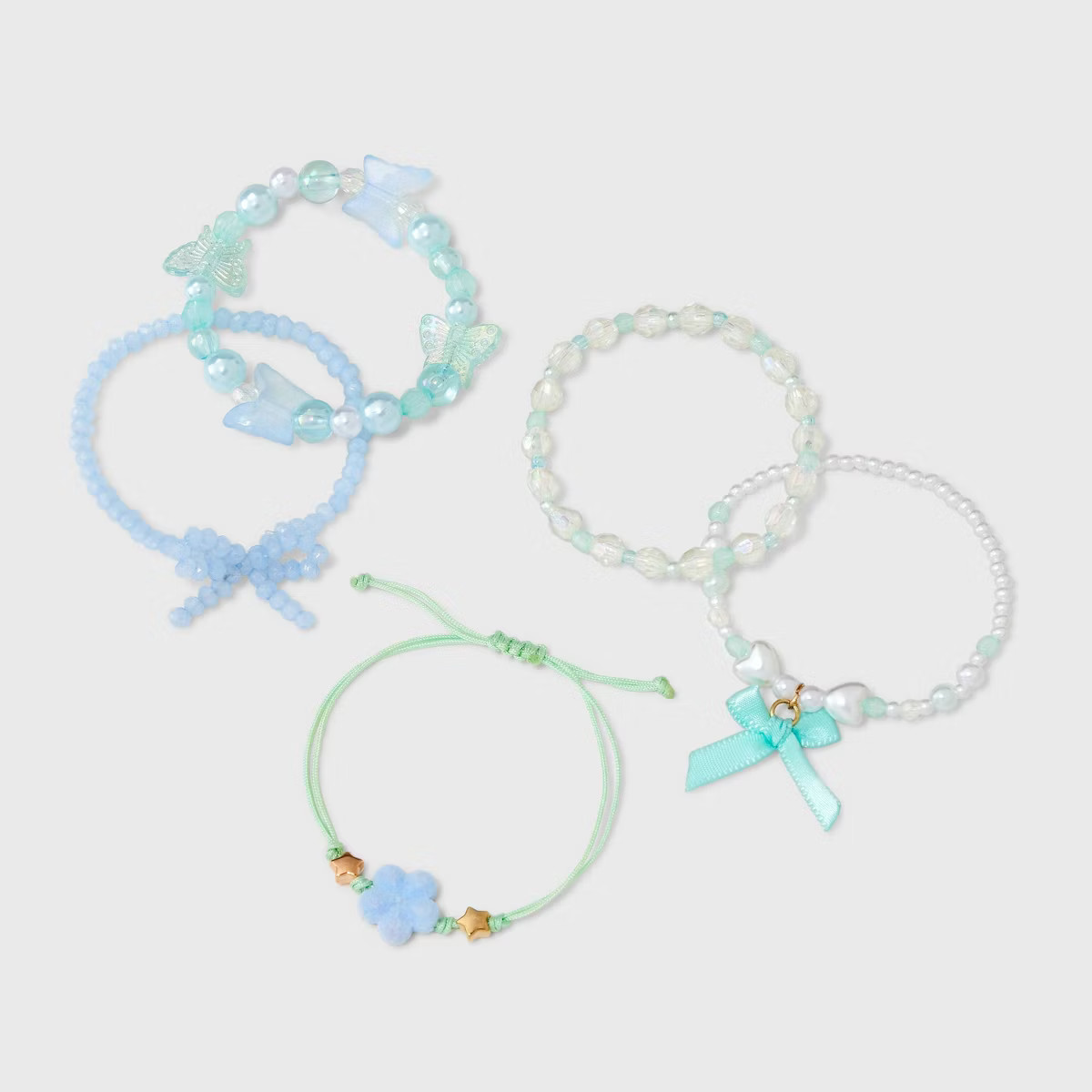 Girls' 5pk Mixed Beaded Bow Bracelet Set - Cat & Jack™ Blue | Target