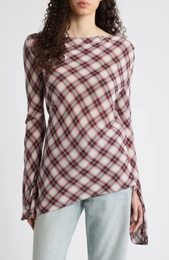 Tulipa Plaid Cowl Neck Asymmetric Top | Nordstrom