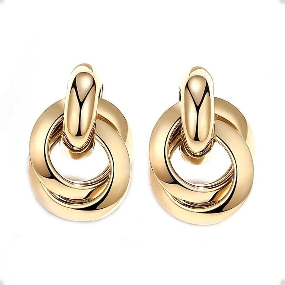 Gold Earrings for Women Simple Trendy Dainty 18K Gold Plated Paperclip Square Chain Link Dangle H... | Amazon (US)