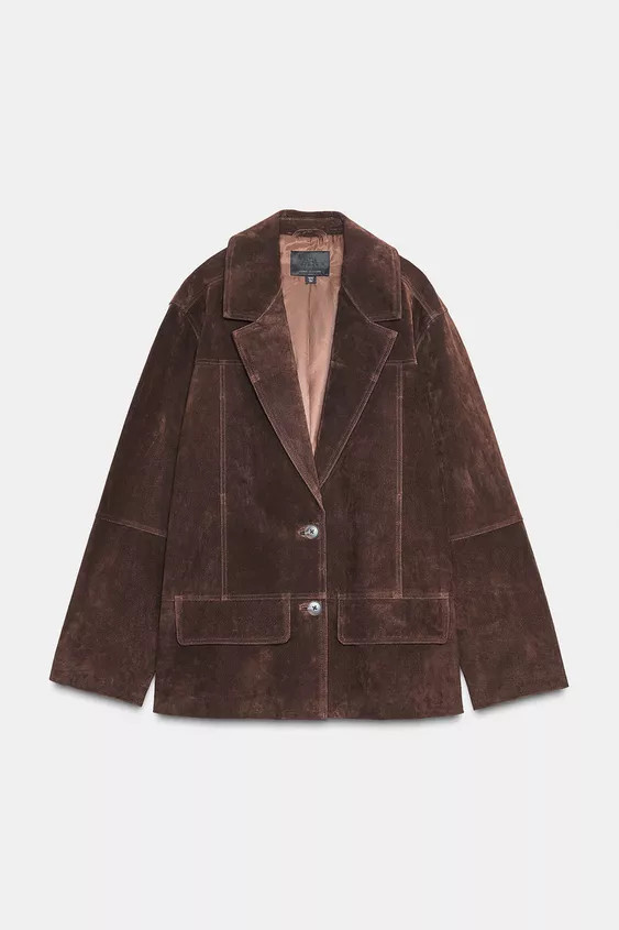 100% SUEDE LEATHER OVERSIZE BLAZER | Zara UK