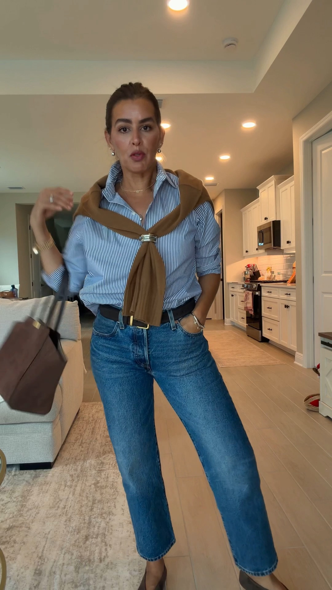 Lip color💋: fit check! Size 26 x 28 in jeans. L I button down for a relaxed look. M in sweater. 9 in flats. Lip color: fit check

#LTKootd #LTKOver40 #LTKSeasonal