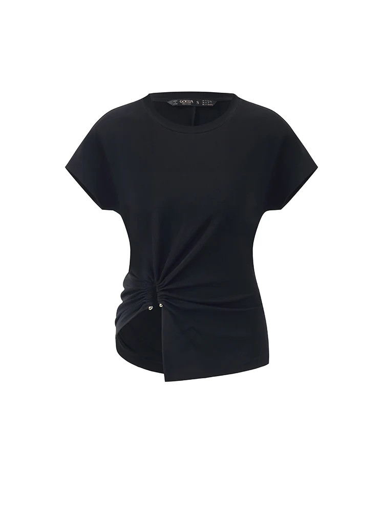 Acetate Waist Twist Asymmetric Hem Women Knit Top | GOELIA