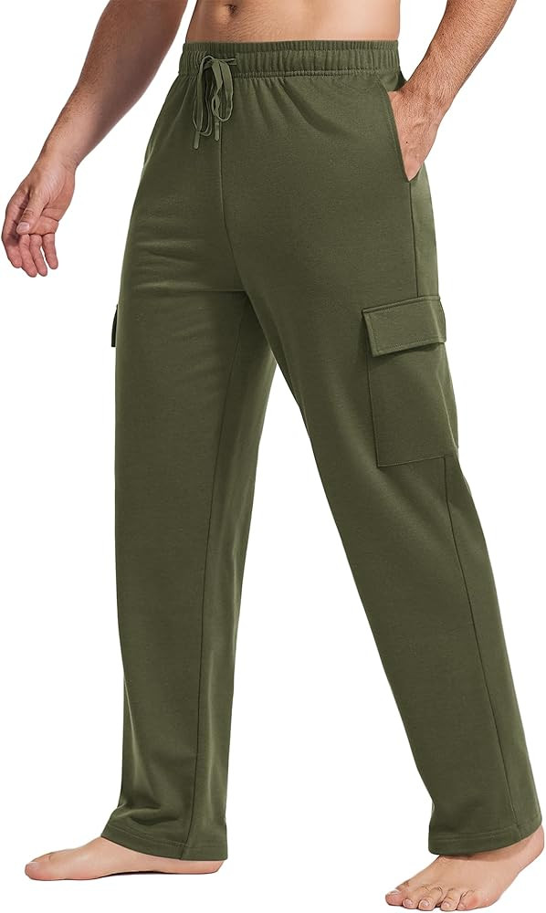 PINSPARK Cargo Sweatpants for Men with Pockets Open Bottom Baggy Cotton Sweatpants Lightweight Lo... | Amazon (US)