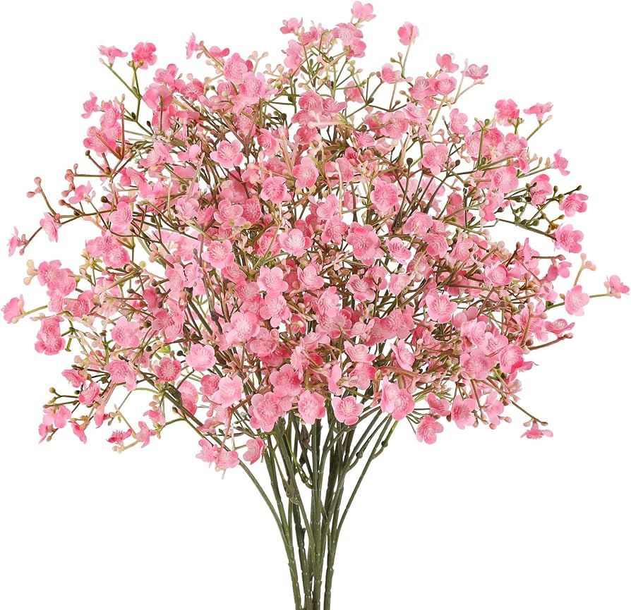 N&T NIETING 6Pcs Babys Breath Artificial Flowers,Real Touch Fake Cherry Blossom Pink Flowers Faux... | Amazon (US)