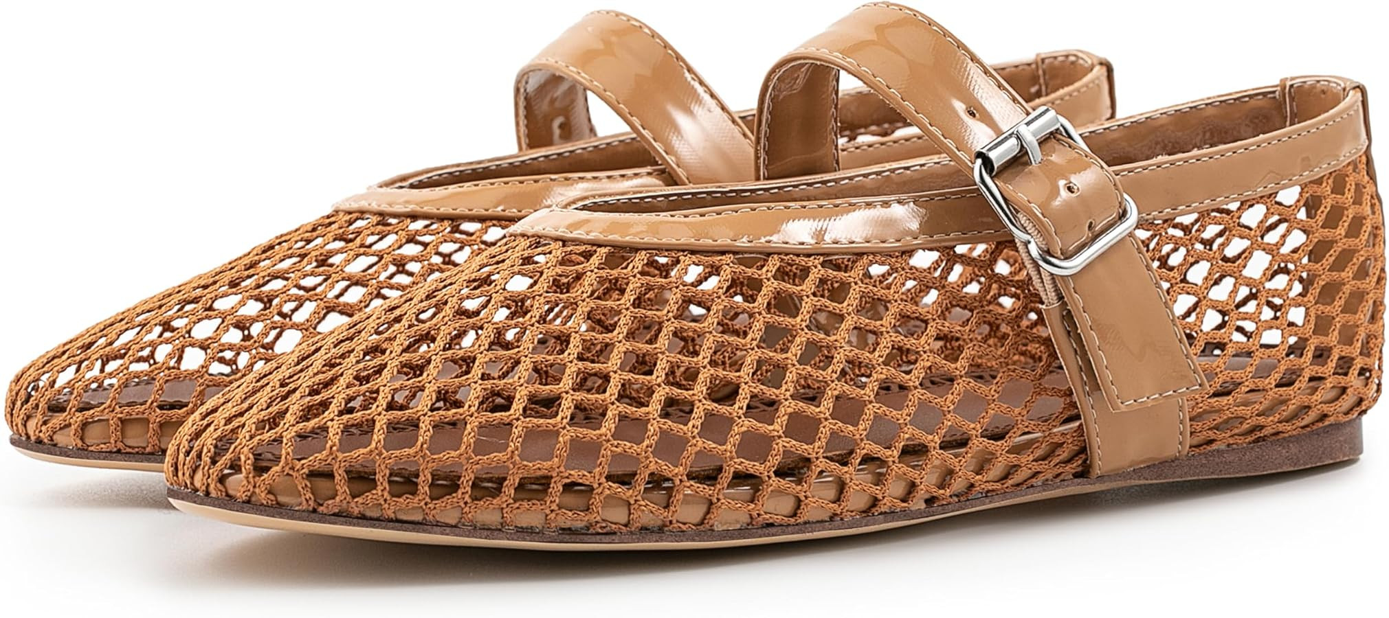 Mesh Ballet Flats for Women Ballerina Mary Jane Flats Round Toe Buckle Ballet Flats Shoes for Wom... | Amazon (US)