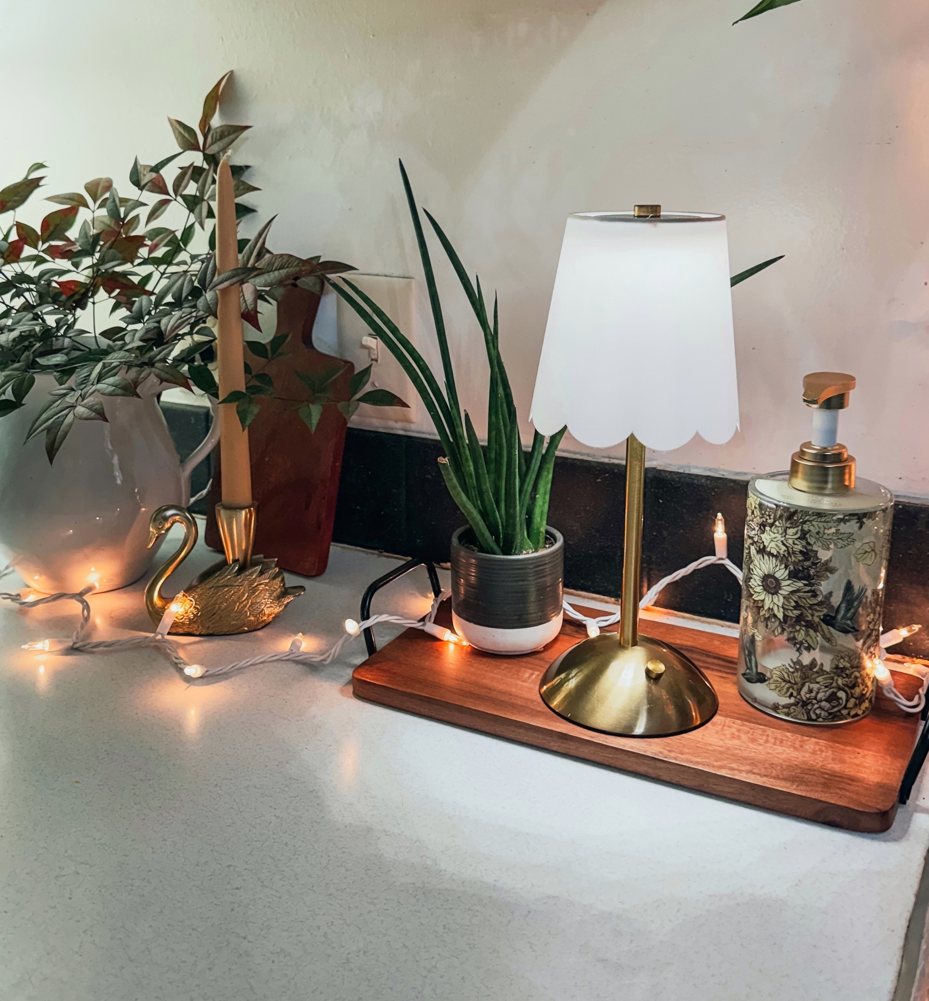 Cozy winter decor is replacing Christmas around here.  I love love love this rechargeable lamp! I currently have 2 and am debating getting third for the guest bathroom!     # decorating # winter decor # decor on a budget 