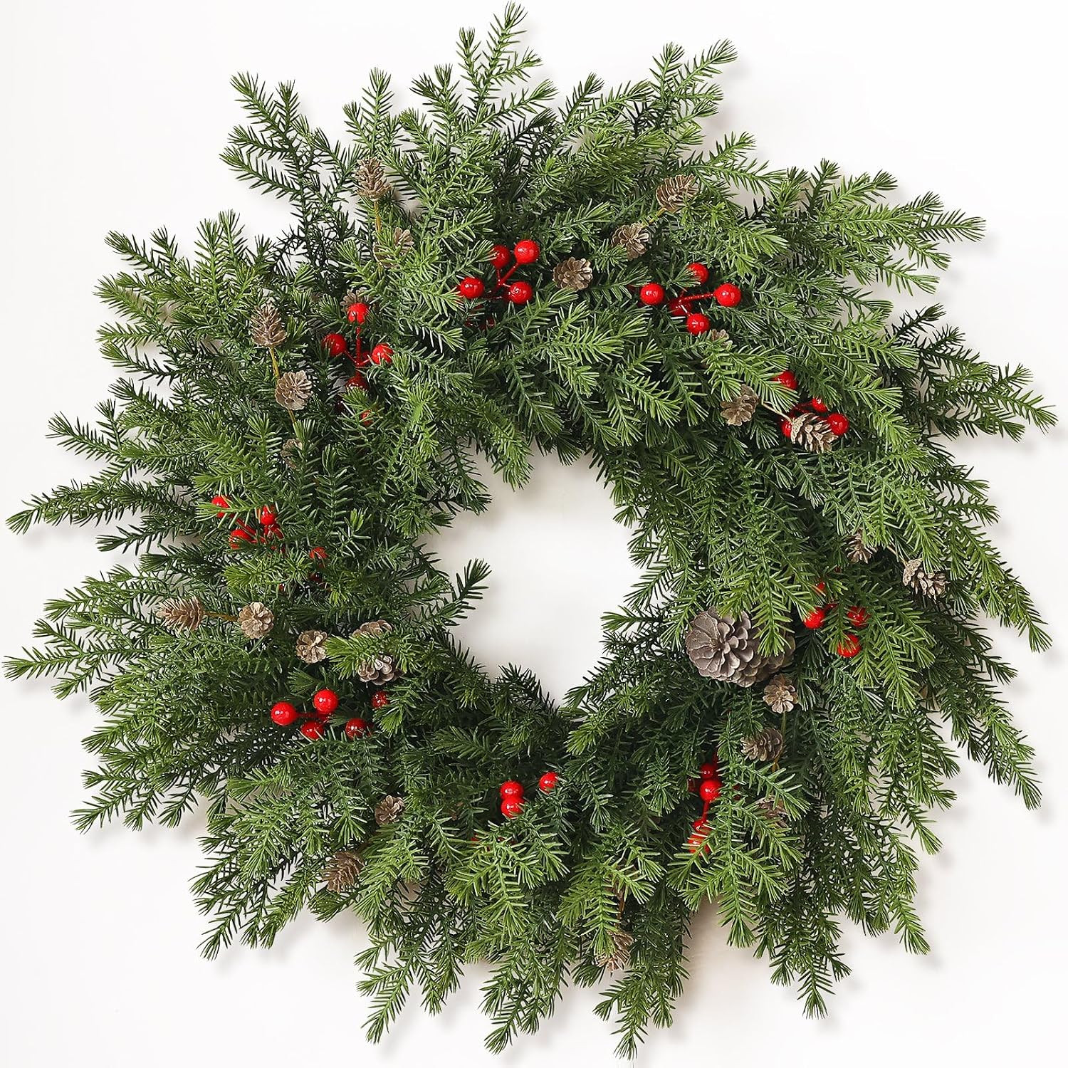 24"Artificial Norfolk Pine Wreath with Berry for Christmas Front Door Decor | Amazon (US)