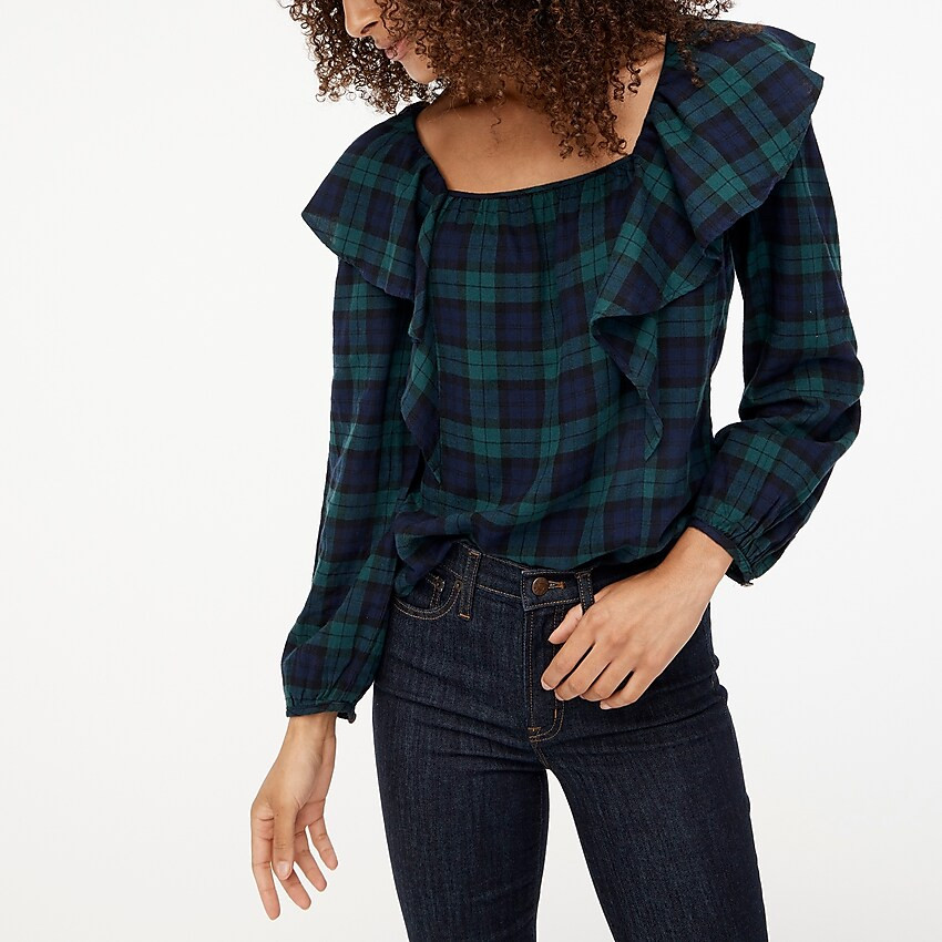 Flannel squareneck ruffle top | J.Crew Factory