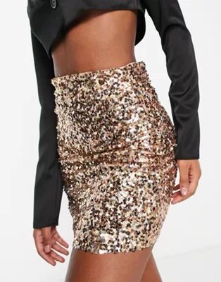 ASOS DESIGN sequin mini skirt in gold sequin | ASOS (Global)