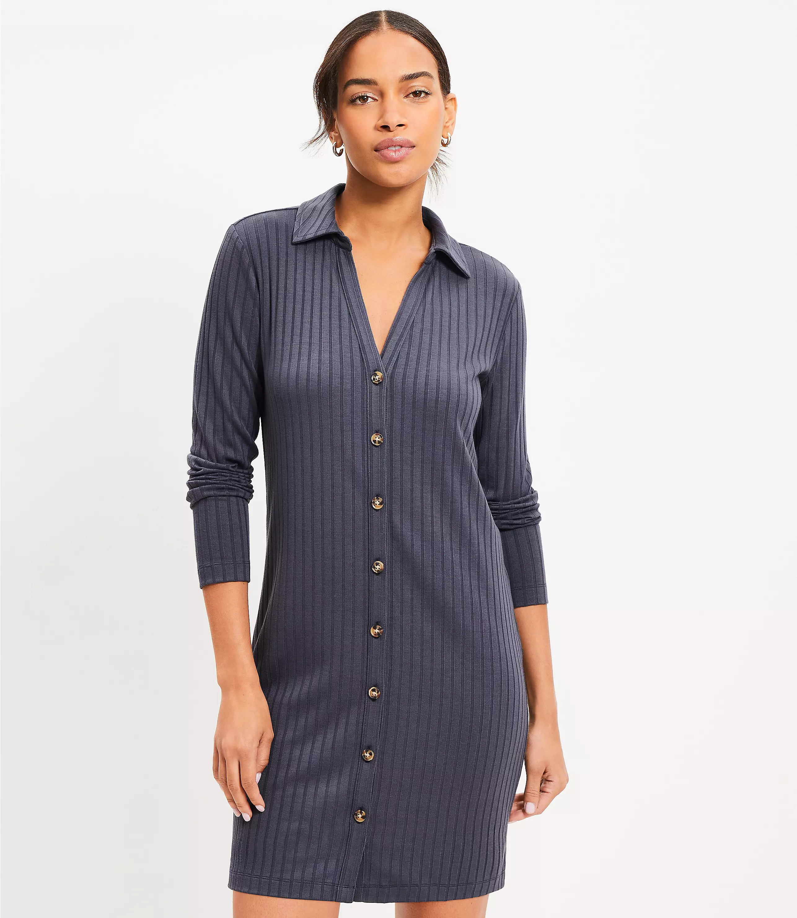 Ribbed Mini Shirtdress | LOFT