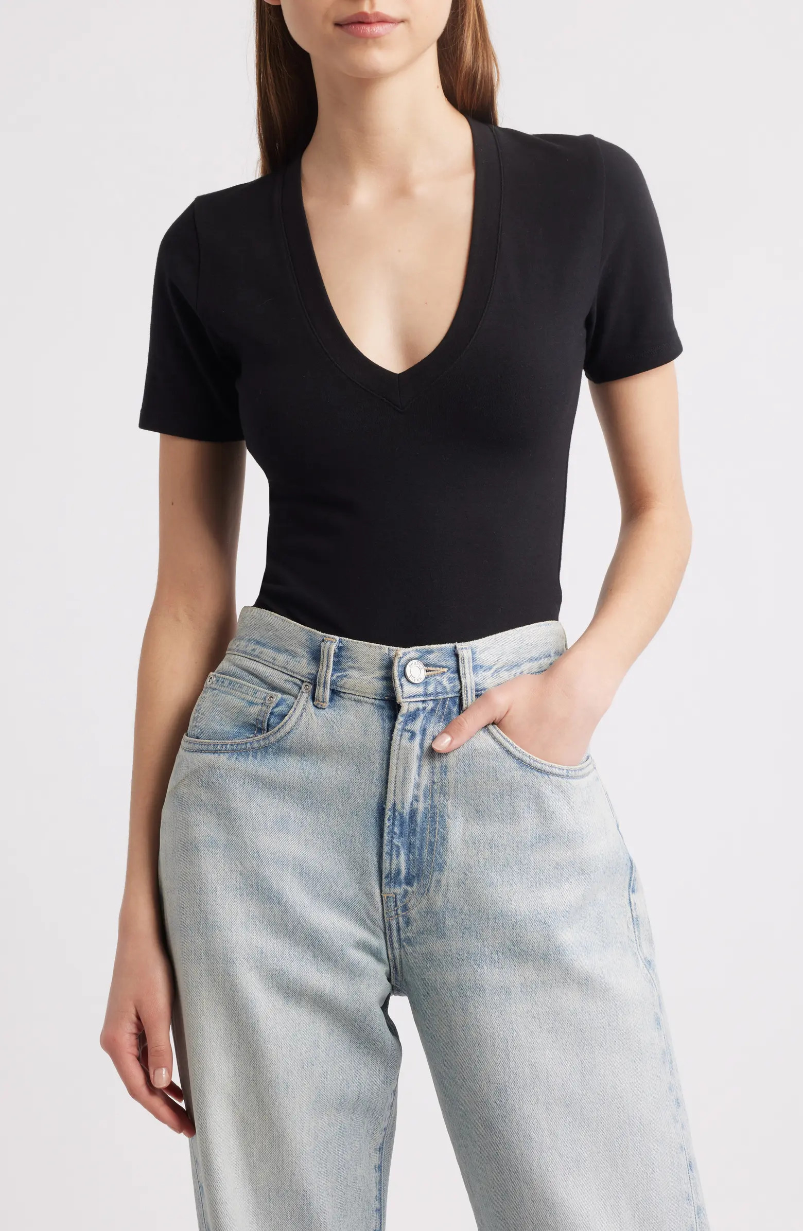 Super Stretch Deep V-Neck Bodysuit | Nordstrom