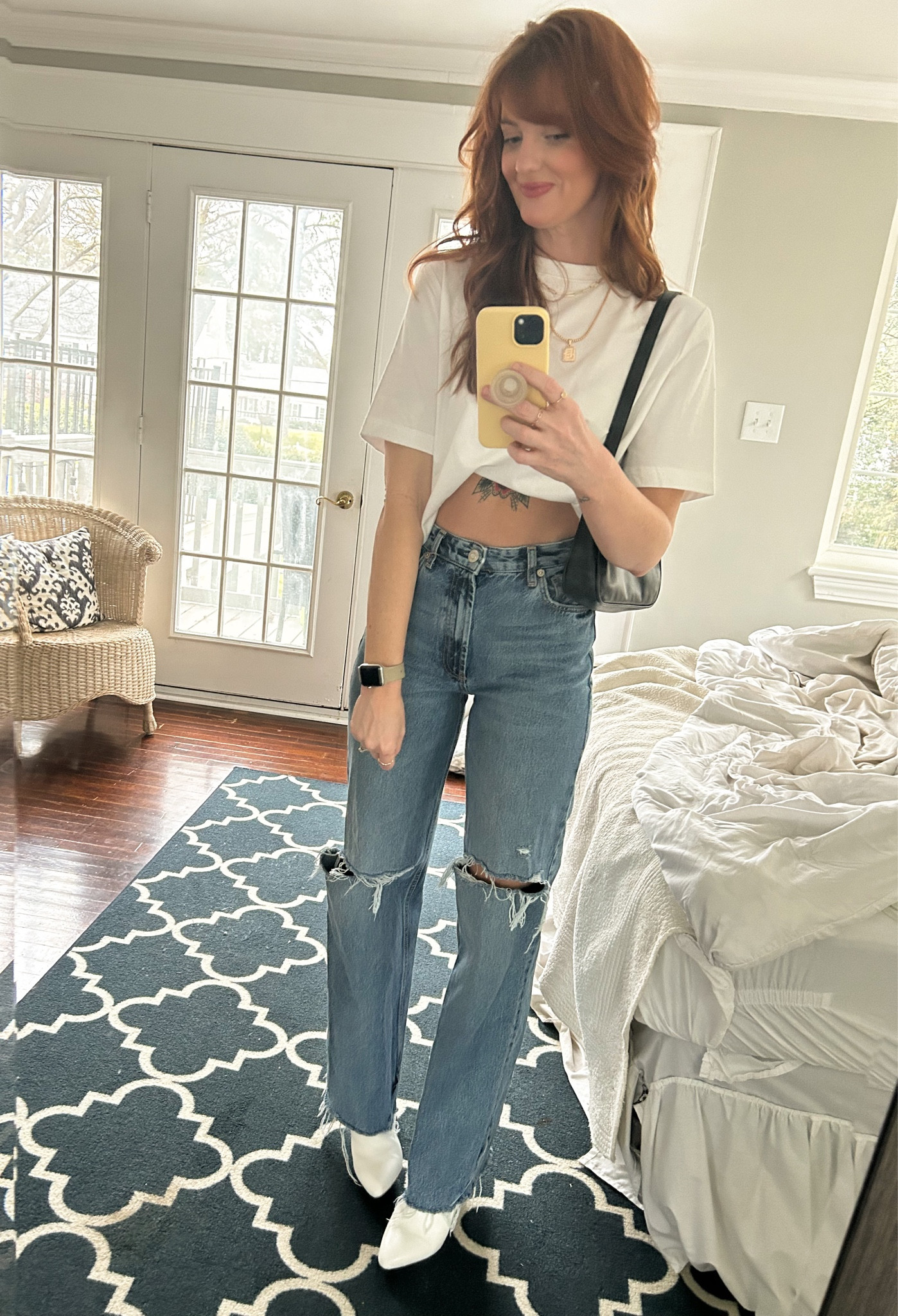 Please ignore my bed 😑😂 loving these t-shirts from target. Jeans and bag also from target! Shoes are Amazon and super comfortable. 

#LTKsalealert #LTKFind #LTKfit