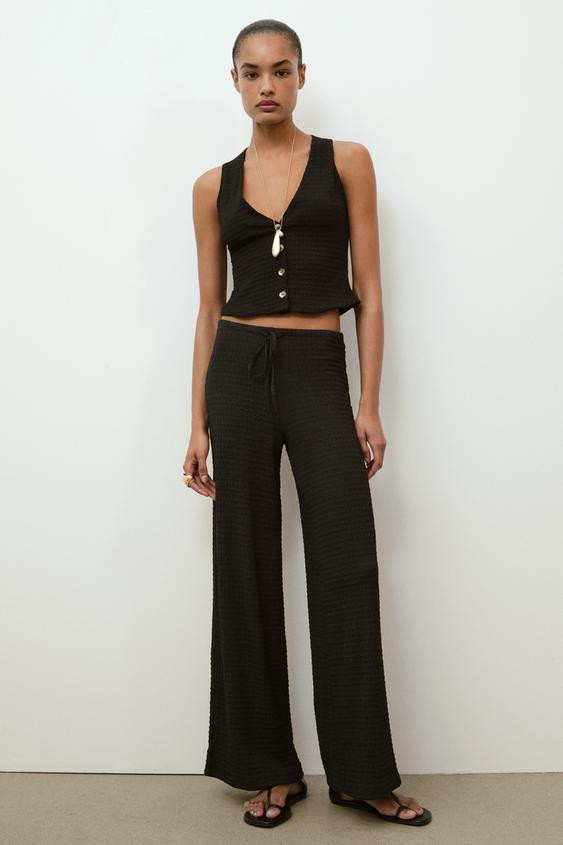 TEXTURED STRAIGHT LEG PANTS | Zara US