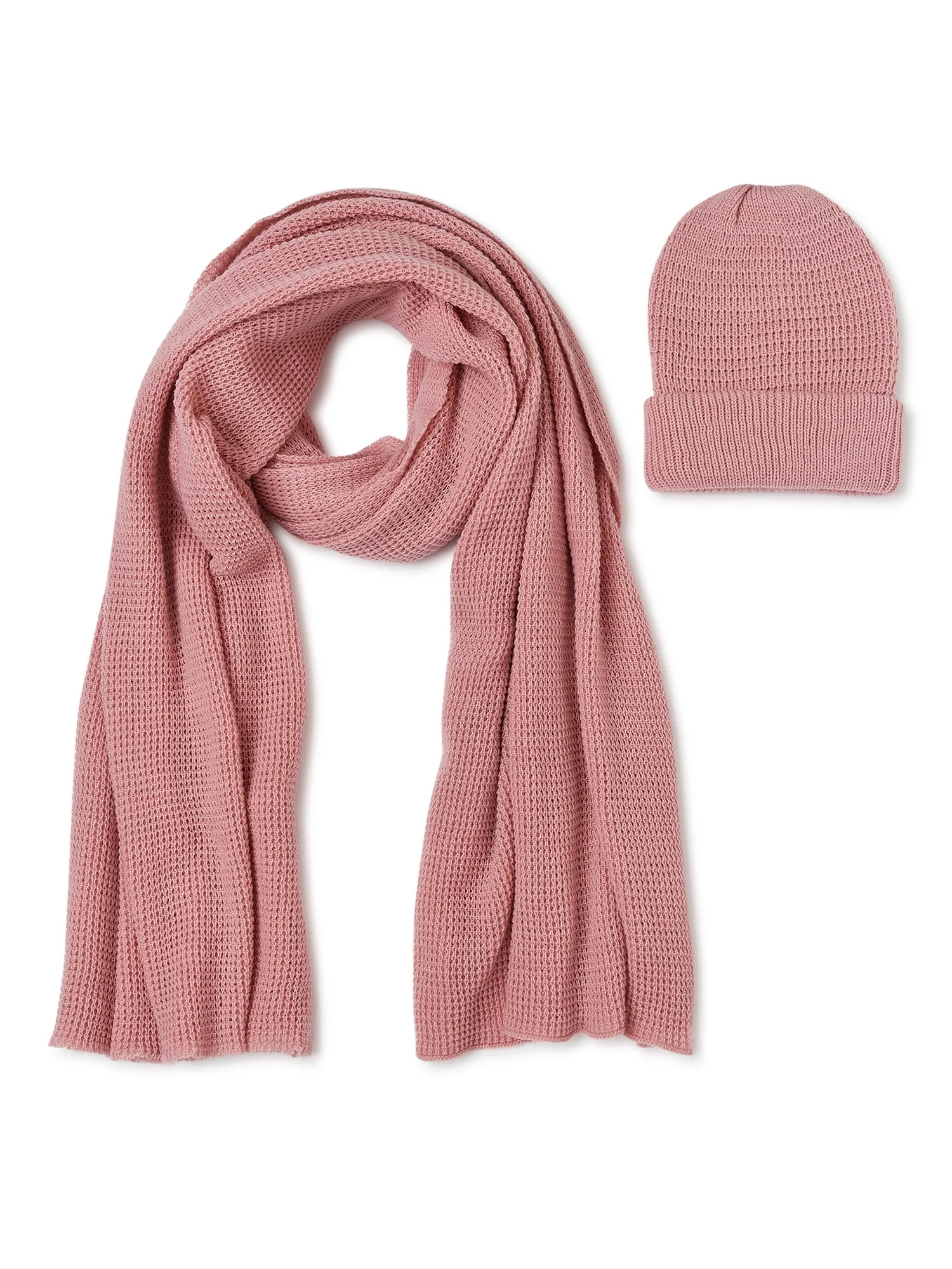 Time and Tru Women's Waffle Scarf and Beanie, 2-Piece Set | Walmart (US)