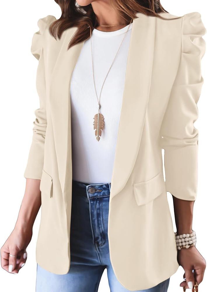KIRUNDO Women's 2026 Spring Fall Casual Blazers Puff Sleeve Lapel Open Front Work Suit Office Bla... | Amazon (US)