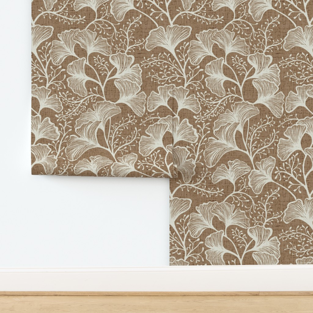 Ginkgo Leaves in Tan Brown - Japandi Botanical Leaves for Walls. Lg Wallpaper | Spoonflower | Spoonflower