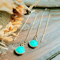 Genuine Green Turquoise Earrings, Natural Gemstone Jewelry, Threader 18K Gold Plated, Minimalistic, Bridesmaid, Gift For Her | Etsy (US)