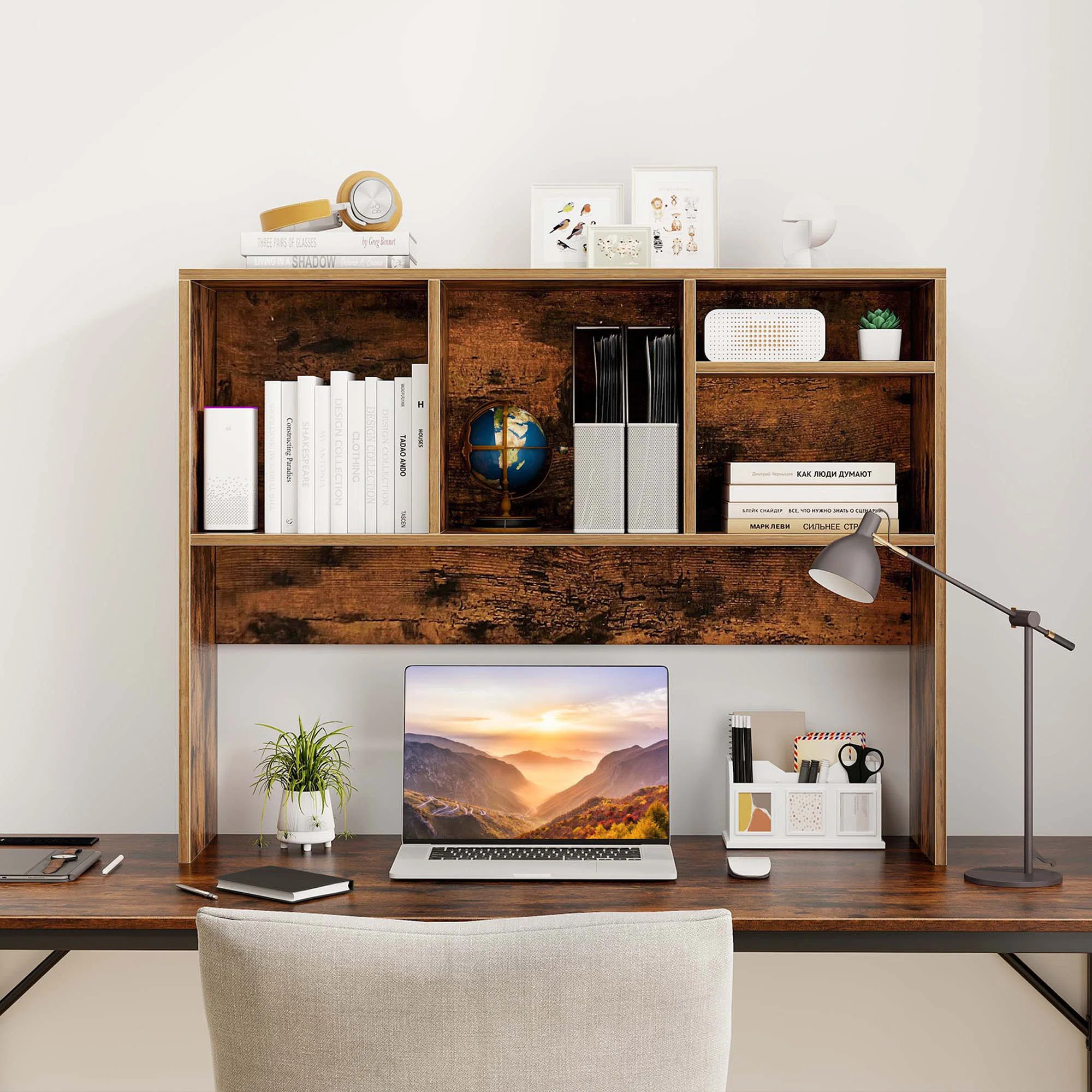 Computer Desktop Bookcase Countertop Storage Bookshelf Organizer with 4 Cubbies Coffee | Wayfair North America