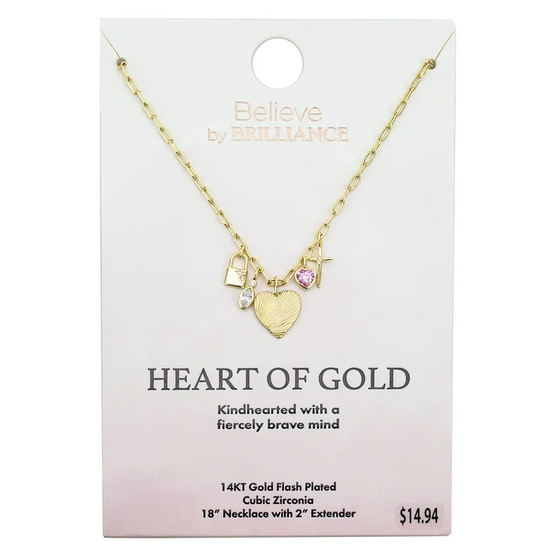 Believe by Brilliance Women's Cubic Zirconia Charm Necklace in 14KT Gold Flash Plated Brass | Walmart (US)