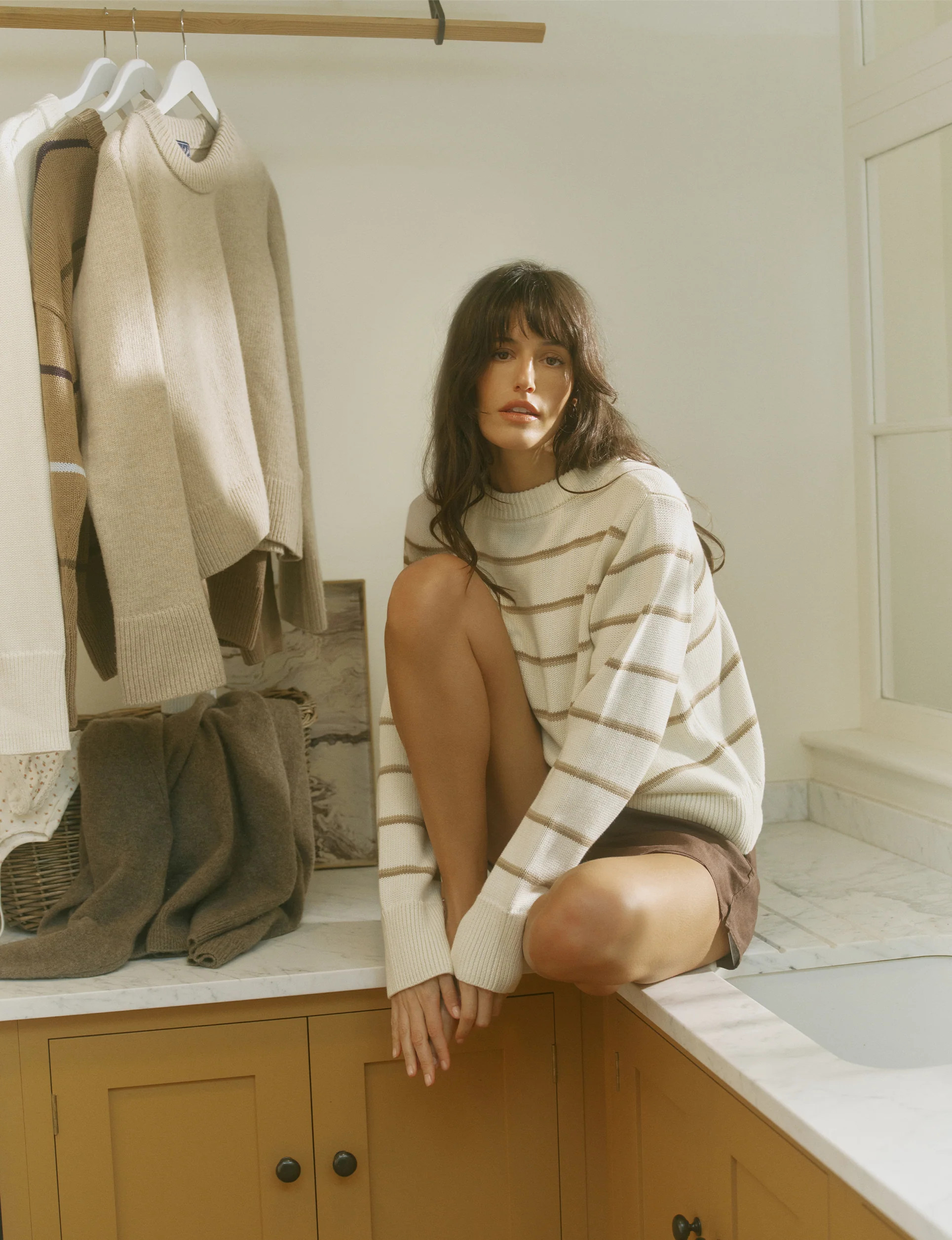 Devon Jumper: Cotton, Ecru and Latte Stripe | With Nothing Underneath