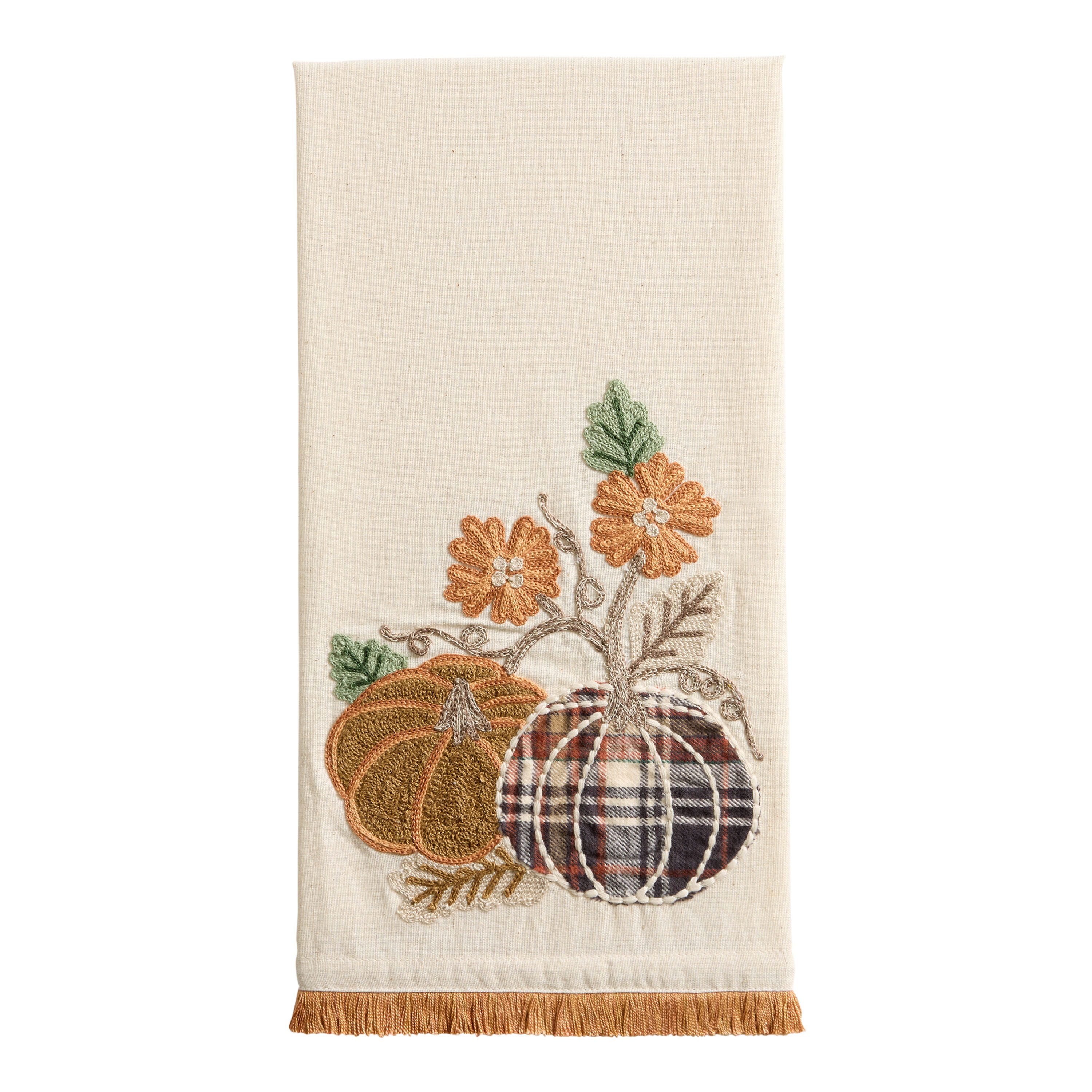 Oatmeal Pumpkin Patch Embroidered Kitchen Towel | World Market