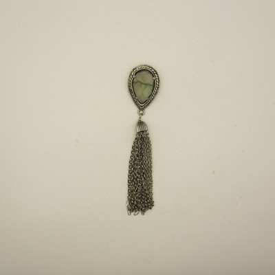 Vintage Tassel Brooch Olive Green Faceted Glass Silver Tone Fringe Statement | eBay US