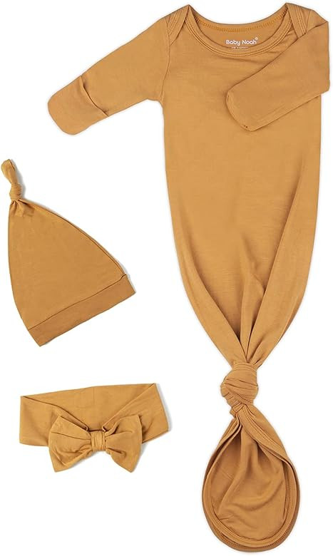 Newborn Baby Knotted Gown, Super Soft Silky Infant Sleeper, Baby Girl Sleep Gown with Mittens, Bo... | Amazon (US)