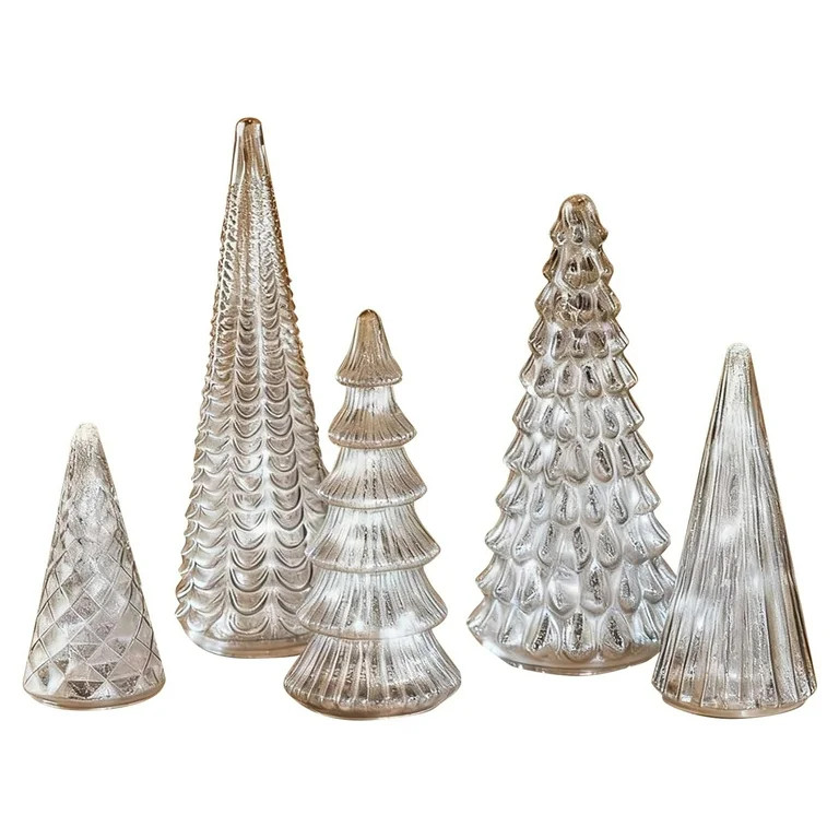 Christmas Tree Set Of 5 Illuminated Mercury Glass Trees With LED, Silver Glass Christmas Tree Fig... | Walmart (US)
