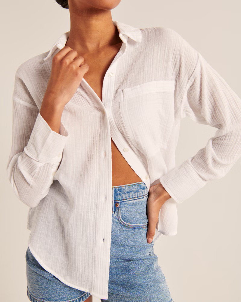 Oversized Beachy Gauze Textured Shirt | Abercrombie & Fitch (US)