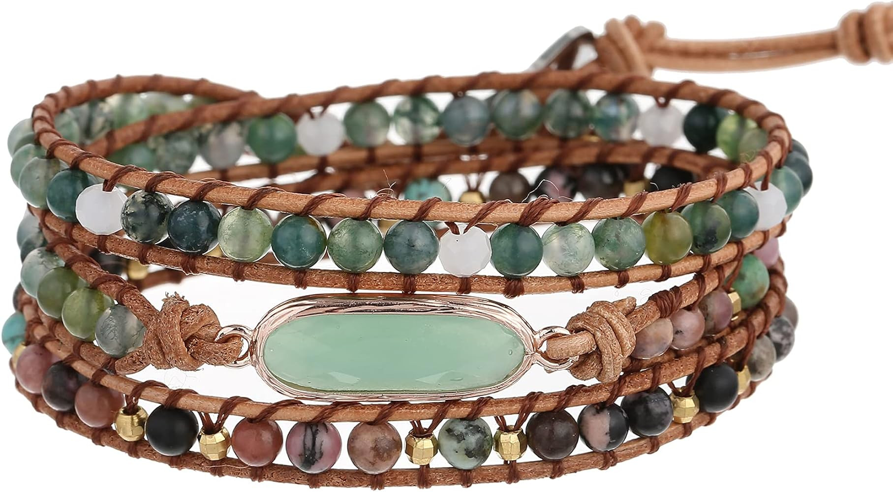 Plumiss Women Boho Handmade Natural Stone Crystal Leather Bead Wrap Bracelets Collection | Amazon (US)