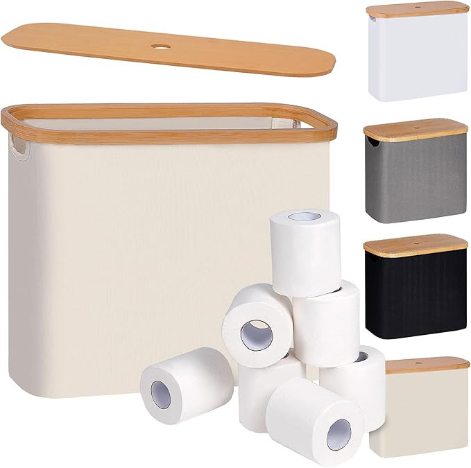 Toilet Paper Basket, Toilet Paper Storage with Lid, Toilet Paper Organizer for Bathroom, Free Sta... | Amazon (US)