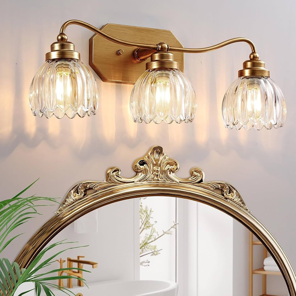 Vintage Bathroom Light Fixtures, 3 Light Gold Bathroom Vanity Light, Matte Antique Brass Finish w... | Amazon (US)