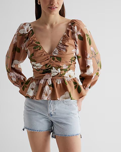Floral Pleated Peplum Top | Express