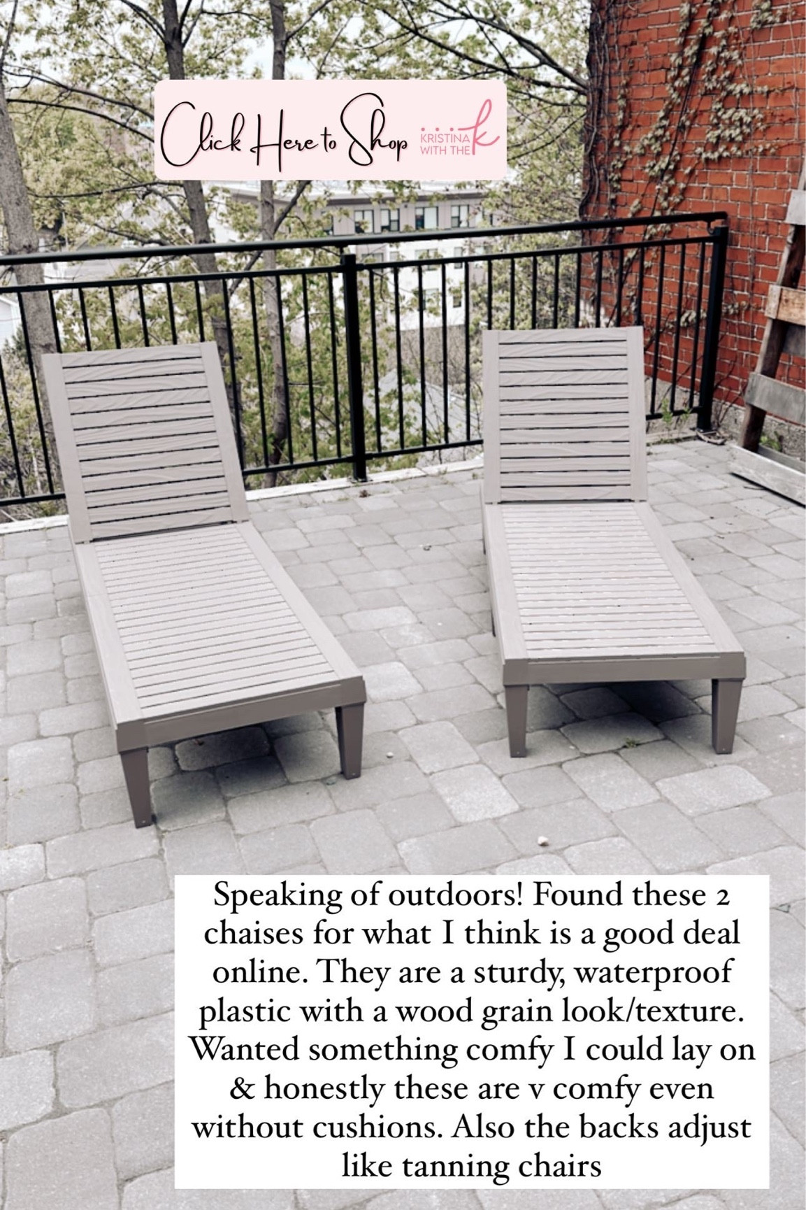 Outdoor chaise lounges (set of 2) under $150. 

Neutral outdoor furniture. Tanning chairs. Adjustable outdoor chairs. Patio furniture. Waterproof. UV proof. Plastic furniture, wood look  

#LTKhome #LTKSeasonal #LTKFind