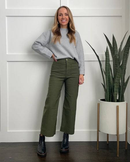 Cropped wide leg pants with cozy grey sweater and chelsea boots for warm winter look 

#LTKSeasonal #LTKstyletip