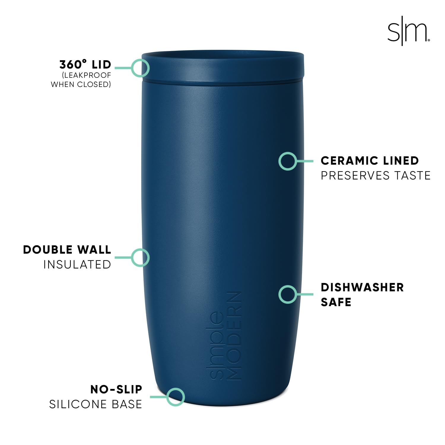 Simple Modern Travel Coffee Mug Tumbler with 360° Lid | Ceramic-Lined Insulated Stainless Steel Cold Brew Iced Coffee Cup Thermos | Gifts for Women Men Her Him | Voyager Signature | 16oz | Slumberland | Amazon (US)