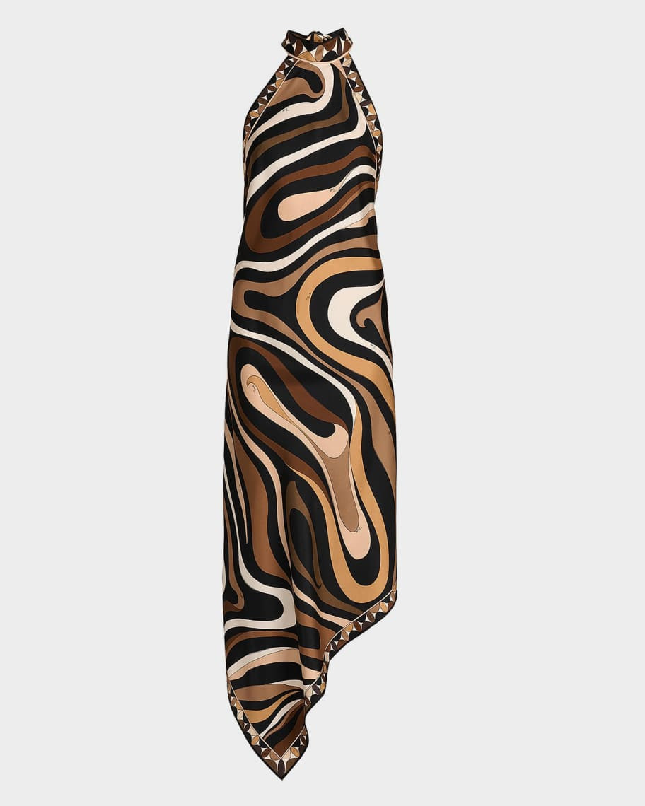 Pucci Marmo-Print Silk Twill Foulard Midi Halter Dress | Neiman Marcus