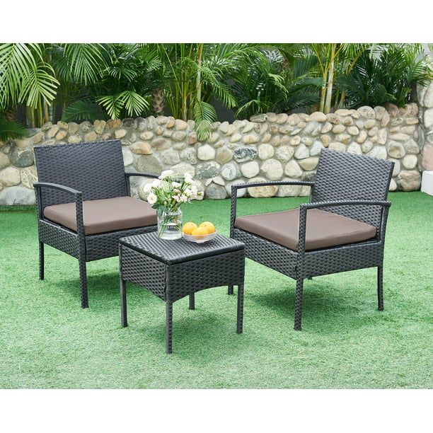 3 Pieces Outdoor Patio Furniture, Patio Chairs set of 2, Rattan Conversation Set with Table and C... | Walmart (US)