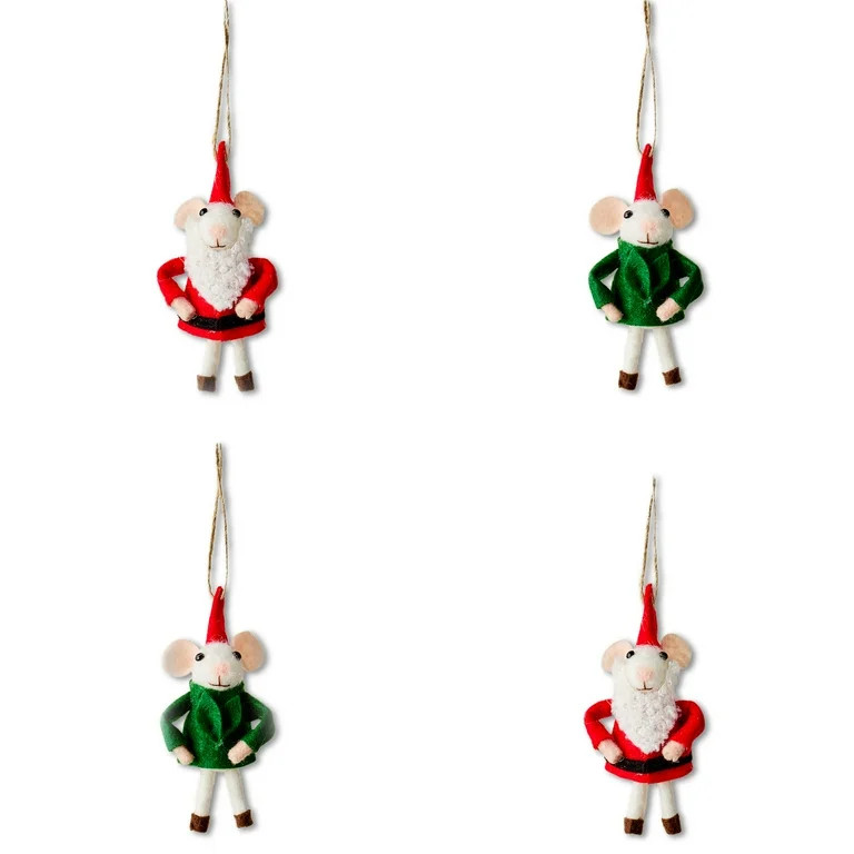 Transitional Traditional Red and Green Mouse Christmas Ornament Set, 4 Count, 6.3 in, by Holiday ... | Walmart (US)