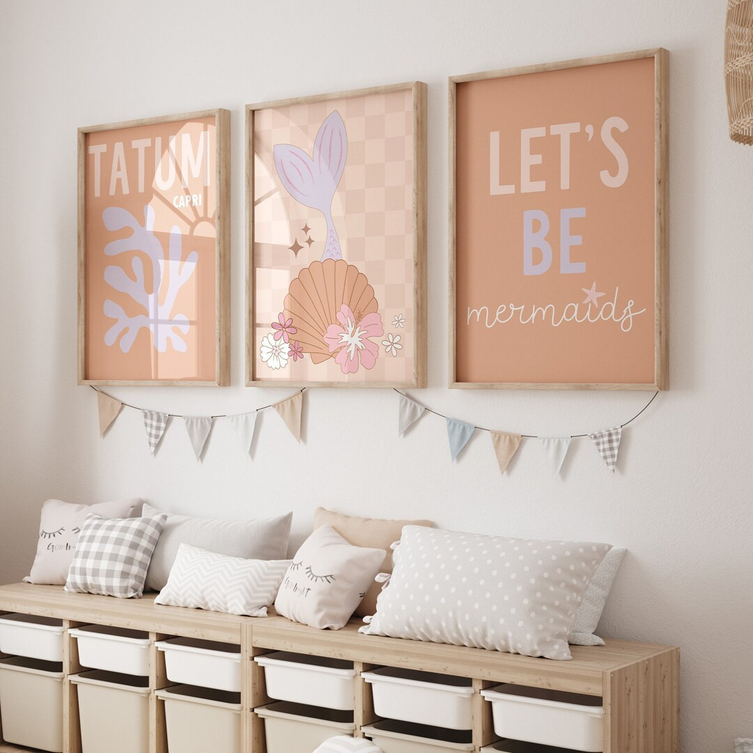 Nursery Wall Art, Boho Mermaid Nursery Decor, Baby Girl Shower Gift, Ocean Crib Bedding, Personal... | Etsy (US)