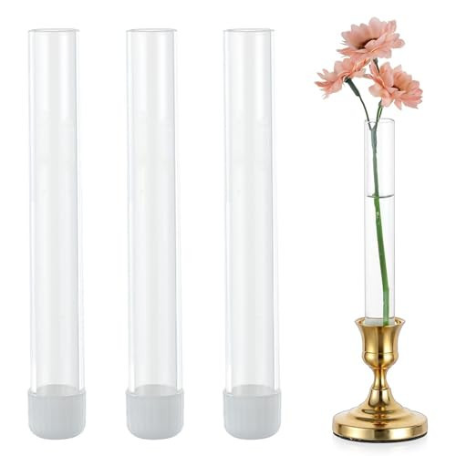 Glasseam Glass Bud Vase for Flowers: 3pcs Clear Small Vases for 22mm Candlestick Taper Candle Holders - 5.9" Skinny Table Centerpieces with Silicon Case for Tablescapes, Wedding Gift and Home Decor | Amazon (US)