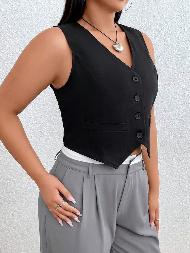 SHEIN EZwear Plus Button Front Vest Blazer | SHEIN